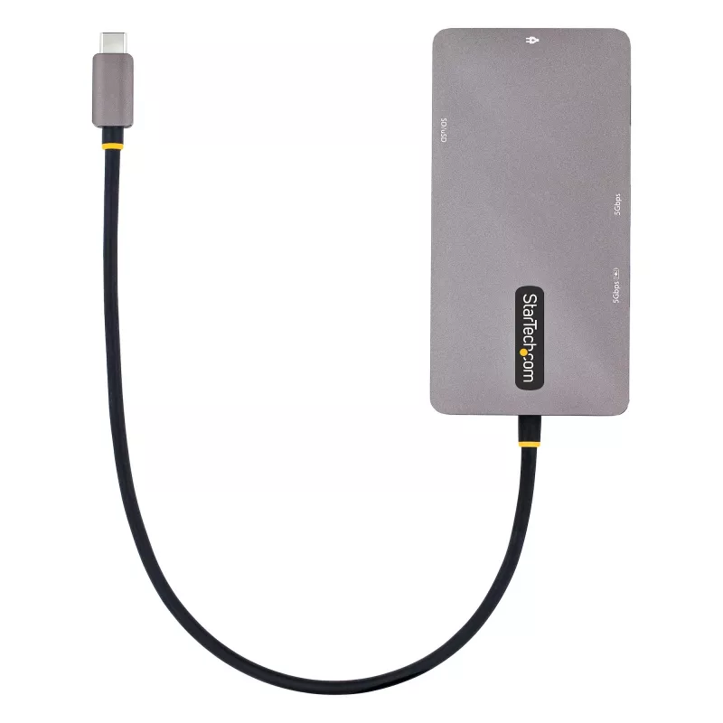 StarTech.com USB C vairāku pieslēgvietu adapteris, divi HDMI video izejas, 4K 60Hz, 2-portu 5Gbps USB-A centrmezgls, 100W Power Delivery caurlaide / GbE / SD / MicroSD, 12 collu / 30 cm kabelis, ceļojumu dokstacija, klēpjdatora pieslēgstacija