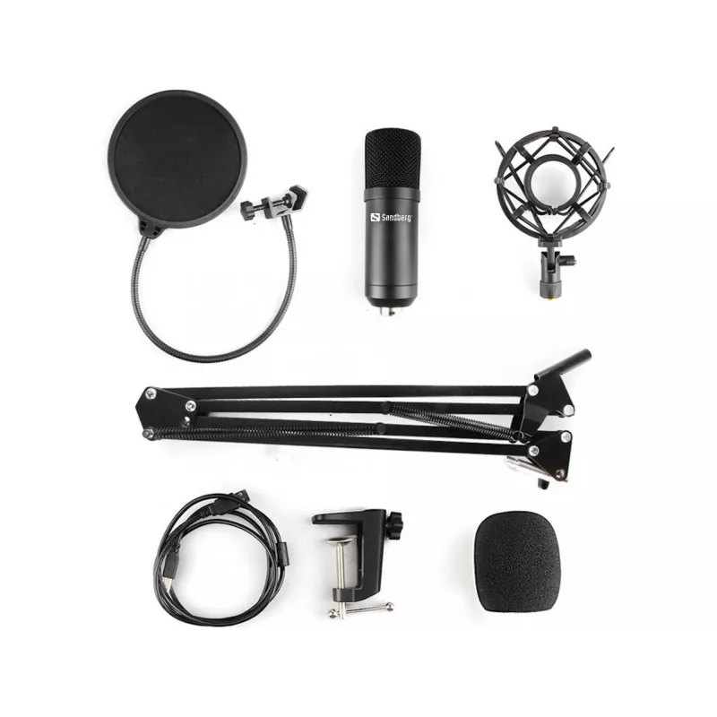 Sandberg Streamer USB mikrofona komplekts, Studijas mikrofons, -27 dB, 30 - 16000 Hz, 24 bitu, 96 kHz, Vienvirziena