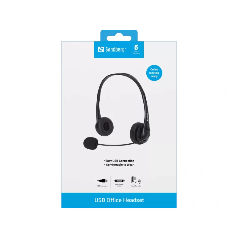 Sandberg USB Office Headset, vadu, Office/Call center, 20 - 20000 Hz, 94 g, austiņas, melnas