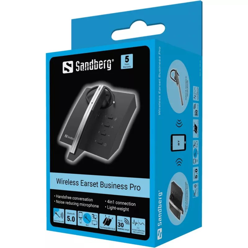 Sandberg Wireless Earset Business Pro, bezvadu, Birojs/Zvanu centrs, 20 - 20000 Hz, 107 g, Austiņas, Melns, Pelēks