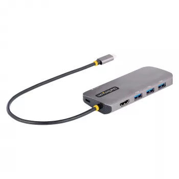 StarTech.com USB-C daudzportu adapteris, 4K 60Hz HDMI video, 3 portu 5Gbps USB centrmezgls, 100W jaudas padeves caurlaide, GbE, 12 collu/30 cm kabelis, mini ceļojuma dokstacija, klēpjdatora dokstacija