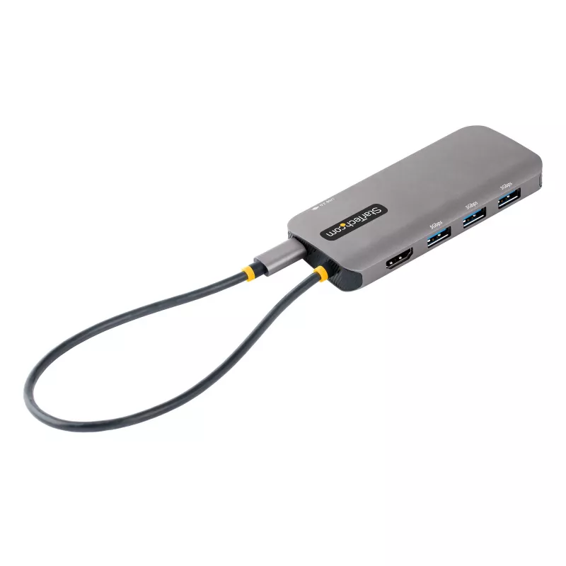 StarTech.com USB-C daudzportu adapteris, 4K 60Hz HDMI video, 3 portu 5Gbps USB centrmezgls, 100W jaudas padeves caurlaide, GbE, 12 collu/30 cm kabelis, mini ceļojuma dokstacija, klēpjdatora dokstacija