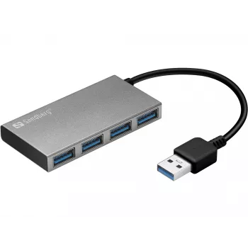 Sandberg USB 3.0 Pocket Hub 4 porti, USB 3.2 Gen 1 (3.1 Gen 1) Type-A, USB 3.2 Gen 1 (3.1 Gen 1) Type-A, 5000 Mbit/s, Balta, Alumīnijs, RoHS