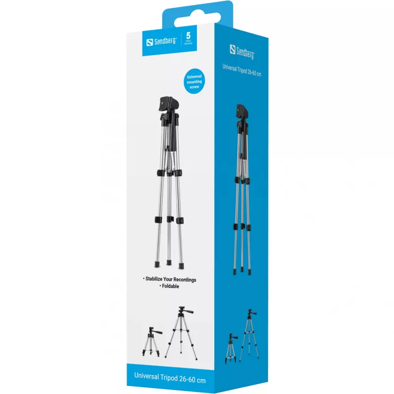 Sandberg Universal Tripod 26-60 cm, 3 kājas, melns, sudrabains, 60 cm