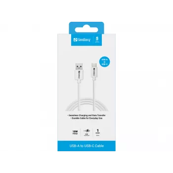 Sandberg USB-C 3.1 USB-A 3.0 1M, 1 m, USB A, USB C, USB 3.2 Gen 1 (3.1 Gen 1), vīrieša/vīrieša, balts