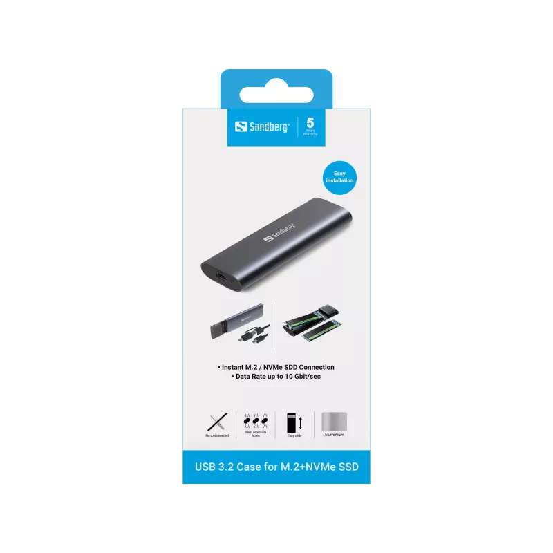 Sandberg USB 3.2 Case for M.2+NVMe SSD, SSD korpuss, M.2, M.2, 10 Gbit/s, USB savienojamība, Melns