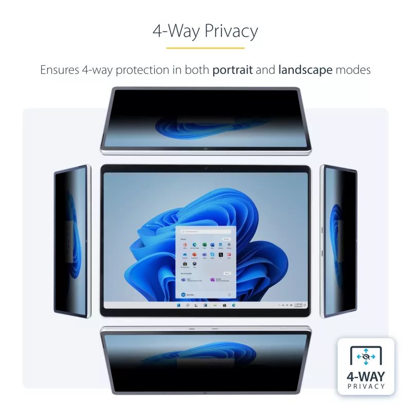 StarTech.com četrvirzienu privātuma ekrāns 13 collu Surface Pro 8/9/X klēpjdatoram, portreta/ainavas režīmi, skārienjutīgs, +/-30° skata leņķis, bloķē līdz 51% zilās gaismas, pretatspīduma pārklājums