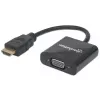 Manhattan HDMI uz VGA pārveidotāja kabelis, 1080p, 30cm, vīriešu uz sieviešu, Micro-USB barošanas pieslēgvieta papildu jaudai, ja nepieciešams, melns, trīs gadu garantija, ekvivalents HD2VGAE2.