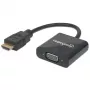 Manhattan HDMI uz VGA pārveidotāja kabelis, 1080p, 30cm, vīriešu uz sieviešu, Micro-USB barošanas pieslēgvieta papildu jaudai, ja nepieciešams, melns, trīs gadu garantija, ekvivalents HD2VGAE2.