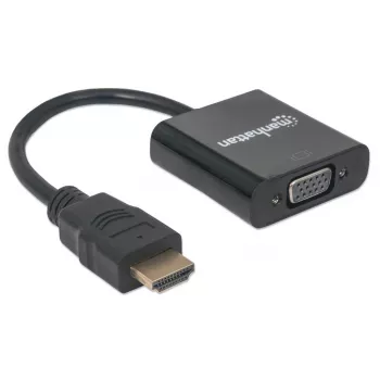 Manhattan HDMI uz VGA pārveidotāja kabelis, 1080p, 30cm, vīriešu uz sieviešu, Micro-USB barošanas pieslēgvieta papildu jaudai, ja nepieciešams, melns, trīs gadu garantija, ekvivalents HD2VGAE2.