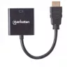 Manhattan HDMI uz VGA pārveidotāja kabelis, 1080p, 30cm, vīriešu uz sieviešu, Micro-USB barošanas pieslēgvieta papildu jaudai, ja nepieciešams, melns, trīs gadu garantija, ekvivalents HD2VGAE2.