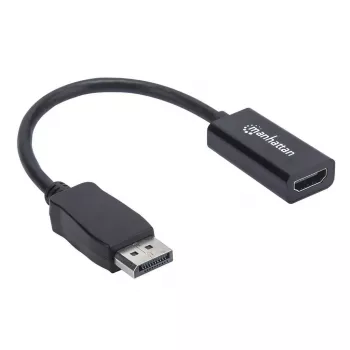 Manhattan DisplayPort 1.1 uz HDMI adaptera kabelis, 1080p@60Hz, vīrišķais uz sievišķo, melns, kabelis 15cm, DP ar fiksatoru, nav divvirzienu, trīs gadu garantija, ekvivalents DP2HDMI