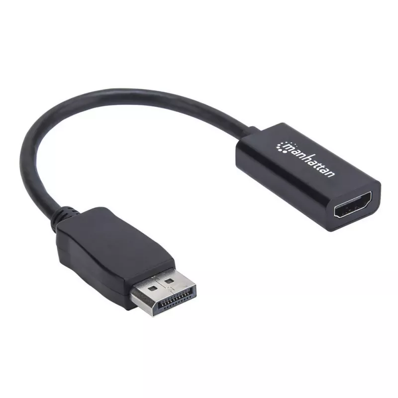 Manhattan DisplayPort 1.1 uz HDMI adaptera kabelis, 1080p@60Hz, vīrišķais uz sievišķo, melns, kabelis 15cm, DP ar fiksatoru, nav divvirzienu, trīs gadu garantija, ekvivalents DP2HDMI