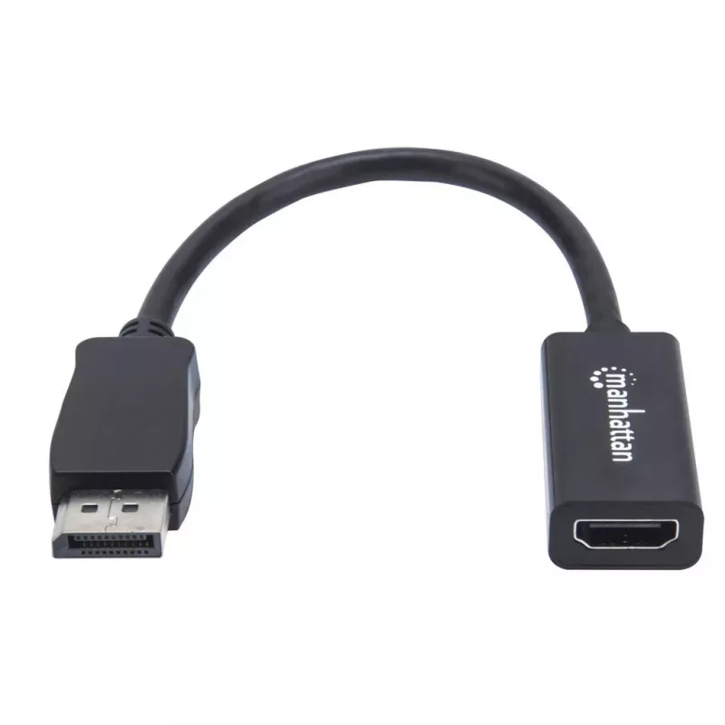 Manhattan DisplayPort 1.1 uz HDMI adaptera kabelis, 1080p@60Hz, vīrišķais uz sievišķo, melns, kabelis 15cm, DP ar fiksatoru, nav divvirzienu, trīs gadu garantija, ekvivalents DP2HDMI