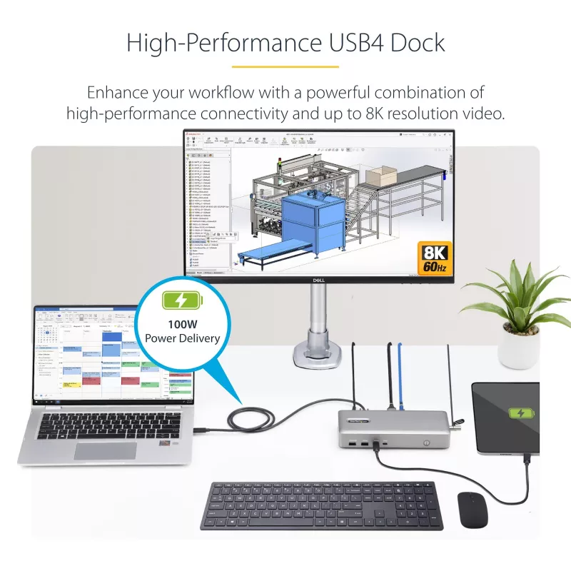 StarTech.com Dual-Monitor USB4 dokstacija, divi 4K 120Hz vai viens 8K 60Hz HDMI, 100W klēpjdatora uzlāde, 2.5GbE, USB-C vairāku monitoru doks, bez draiveriem