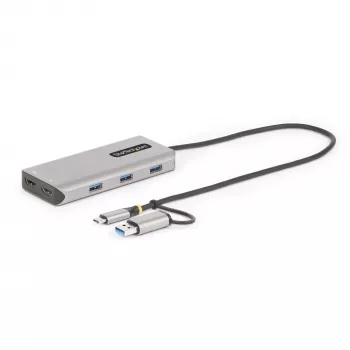 StarTech.com USB-C multiportu adapteris ar pievienotu USB-C uz USB-A pārveidotāju, duālais HDMI (4K30Hz/1080p60Hz), 3x USB-A 5Gbps, mini ceļojumu dokstacija, klēpjdatoru dokstacija, 1,3 pēdu/40cm kabelis