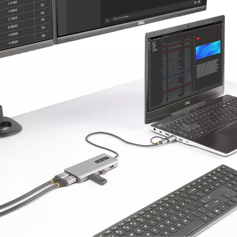 StarTech.com USB-C multiportu adapteris ar pievienotu USB-C uz USB-A pārveidotāju, duālais HDMI (4K30Hz/1080p60Hz), 3x USB-A 5Gbps, mini ceļojumu dokstacija, klēpjdatoru dokstacija, 1,3 pēdu/40cm kabelis