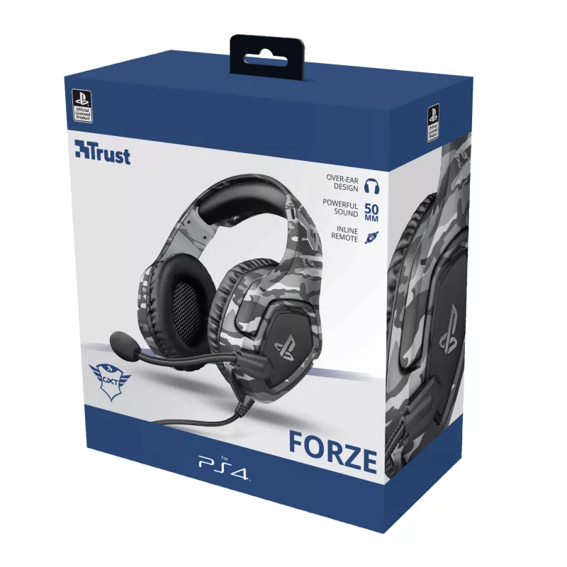 Trust GXT 488 Forze PS4 austiņas ar vadu, galvas stīpa, spēlēm, melnas, pelēkas