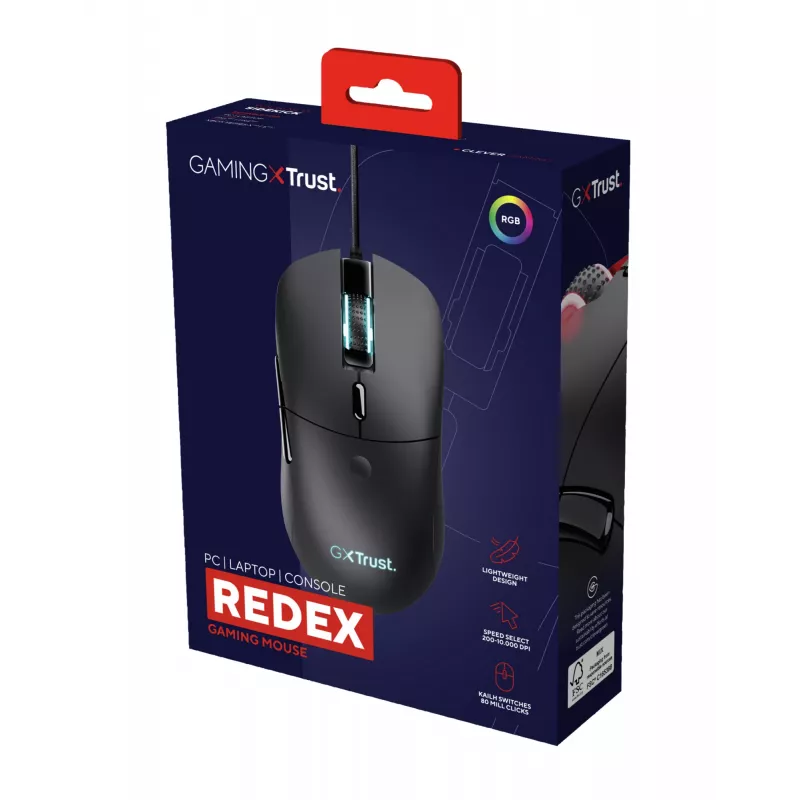 Trust GXT 981 Redex pele Spēlēm Labās rokas USB Type-A Optiskā 10000 DPI