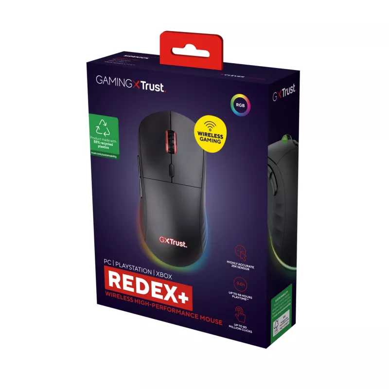 Trust GXT 927 Redex+ pele Spēlēm Labās rokas RF Bezvadu + USB Type-A Lāzera 25600 DPI