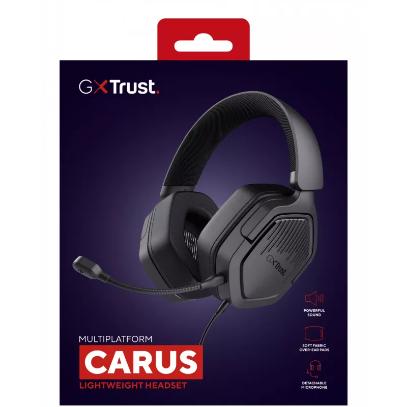 Trust GXT492 Carus austiņas ar vadu, galvas stīpu, spēlēm, melnas