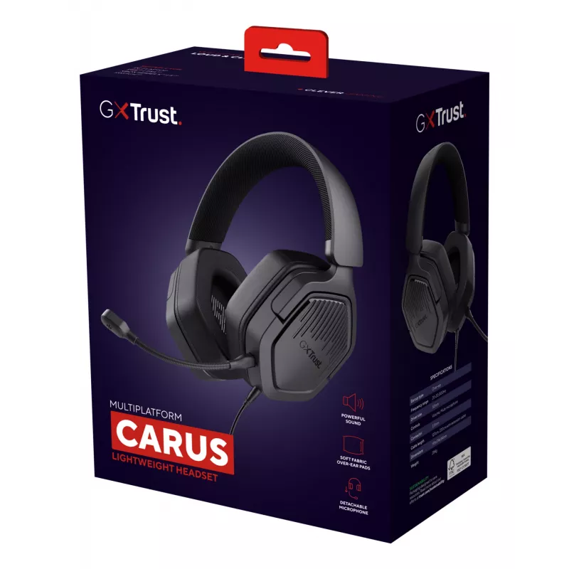 Trust GXT492 Carus austiņas ar vadu, galvas stīpu, spēlēm, melnas