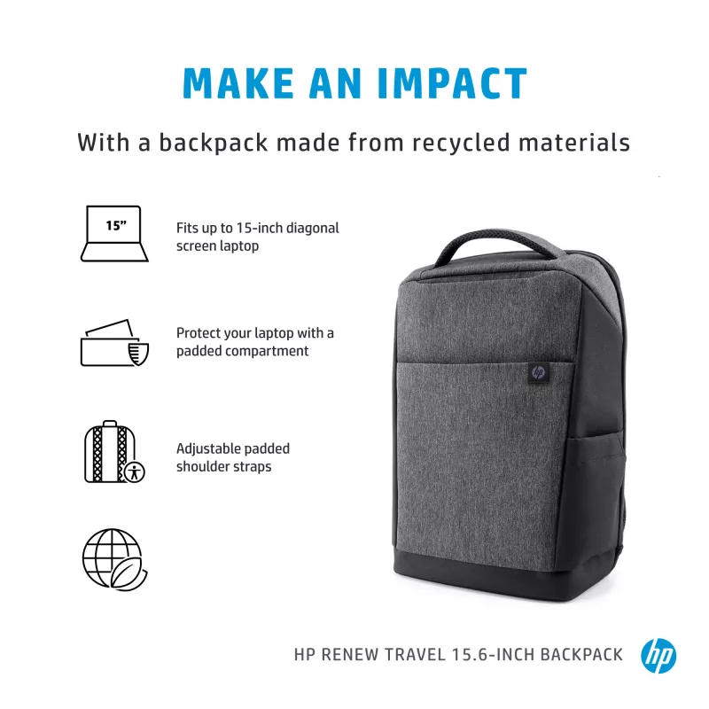 HP Renew Travel 15.6 collu mugursoma, Mugursoma, 650 g