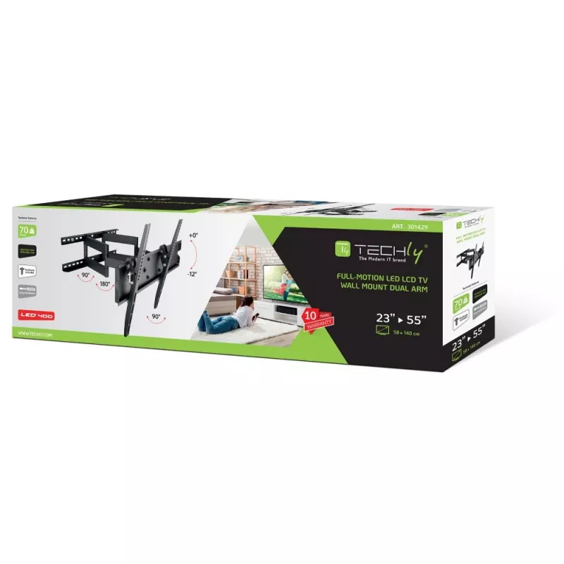 Techly 23-55 collu sienas kronšteins LED TV LCD pilnas kustības dubultā roka ICA-PLB 147M