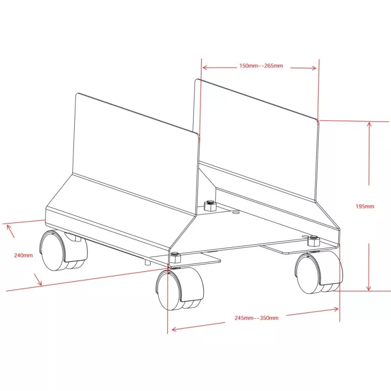 Techly CPU tērauda turētājs ar riteņiem, melns ICA-CS 34, melns, PC, multimediju ratiņi, 25 kg, 195 mm, 240 mm