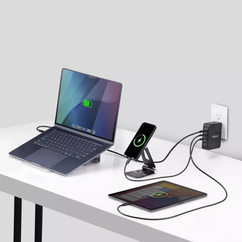 StarTech.com 140 W USB-C sienas lādētājs, 3x USB-C/1x USB-A, PD 3.1 starptautiskais GaN strāvas adapteris MacBook/Dell XPS/Inspiron