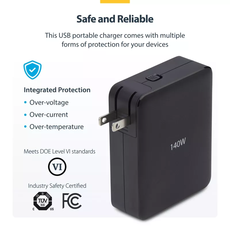 StarTech.com 140 W USB-C sienas lādētājs, 3x USB-C/1x USB-A, PD 3.1 starptautiskais GaN strāvas adapteris MacBook/Dell XPS/Inspiron