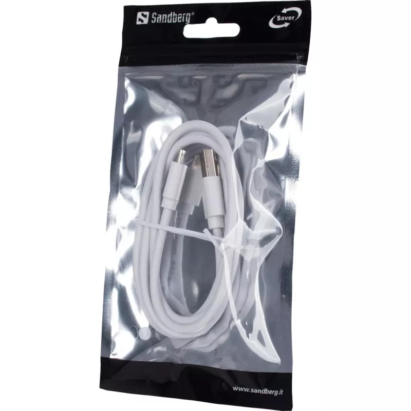 Sandberg MicroUSB Sync/Charge 1m SAVER, 1 m, Micro-USB A, USB A, balta