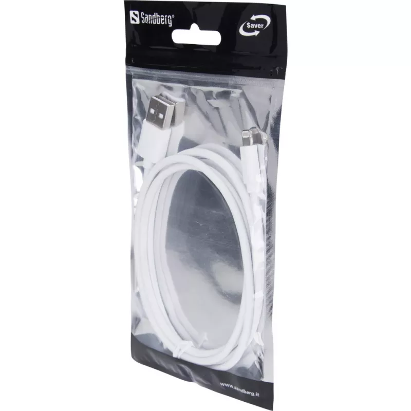 Sandberg USBLightning MFI 1m SAVER, 1 m, Lightning, USB A, vīrieša, vīrieša, balts