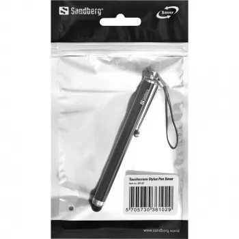 Sandberg skārienjūtīga ekrāna irbulis Pen Saver, universāls, jebkuram zīmolam, melna, sudraba krāsa, metāls, gumija, 1 gab., 100 mm