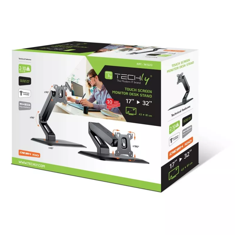 Techly ICA-LCD 35TS monitora stiprinājums / statīvs 81,3 cm (32 collas) Galdam Melns
