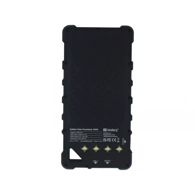 Sandberg Outdoor Solar Powerbank 16000, 16000 mAh, Lithium-Ion (Li-Ion), Melns