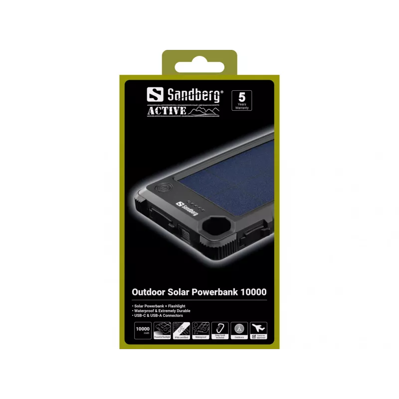 Sandberg Outdoor Solar Powerbank 10000, 10000 mAh, melns
