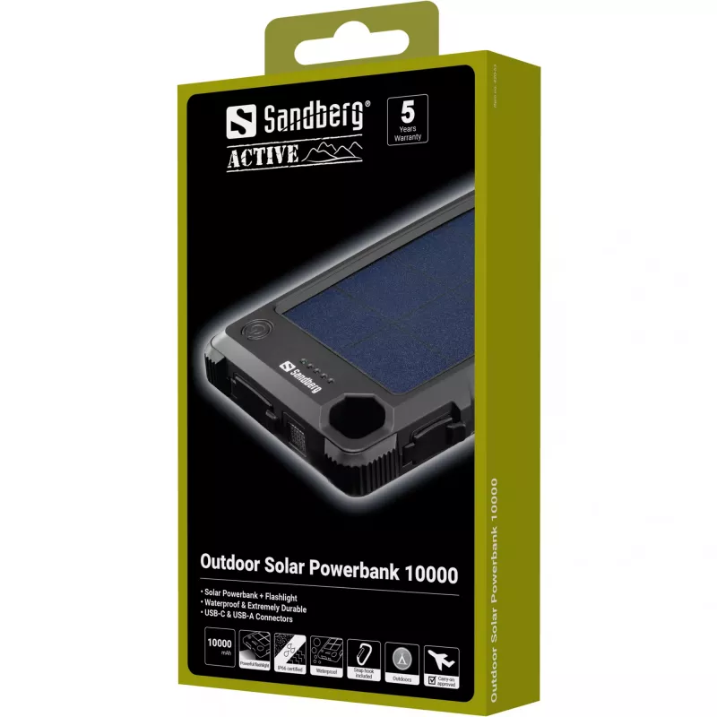 Sandberg Outdoor Solar Powerbank 10000, 10000 mAh, melns