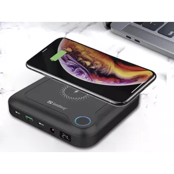 Sandberg All-in1 klēpjdatora ārējais akumulators 24000, 24000 mAh, Quick Charge 2.0, bezvadu uzlāde, melns