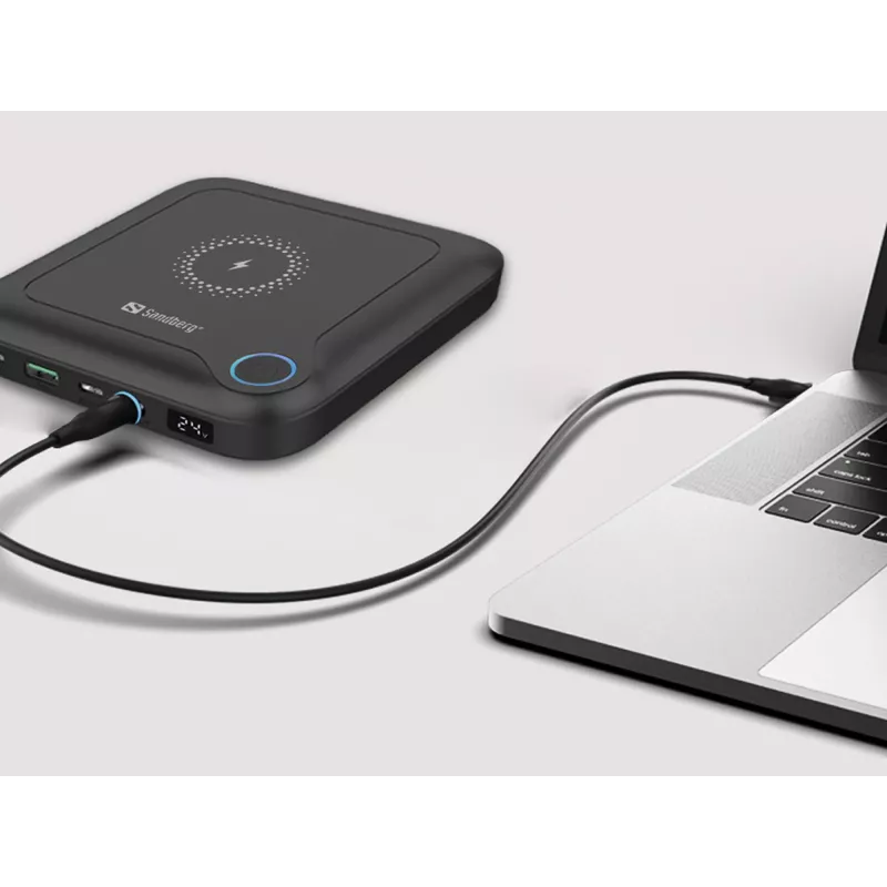 Sandberg All-in1 klēpjdatora ārējais akumulators 24000, 24000 mAh, Quick Charge 2.0, bezvadu uzlāde, melns