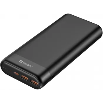 Sandberg ārējais akumulators 20000 PD65W+2xQC3.0, 20000 mAh, litija jonu (Li-Ion), Quick Charge 3.0, 65 W, melns