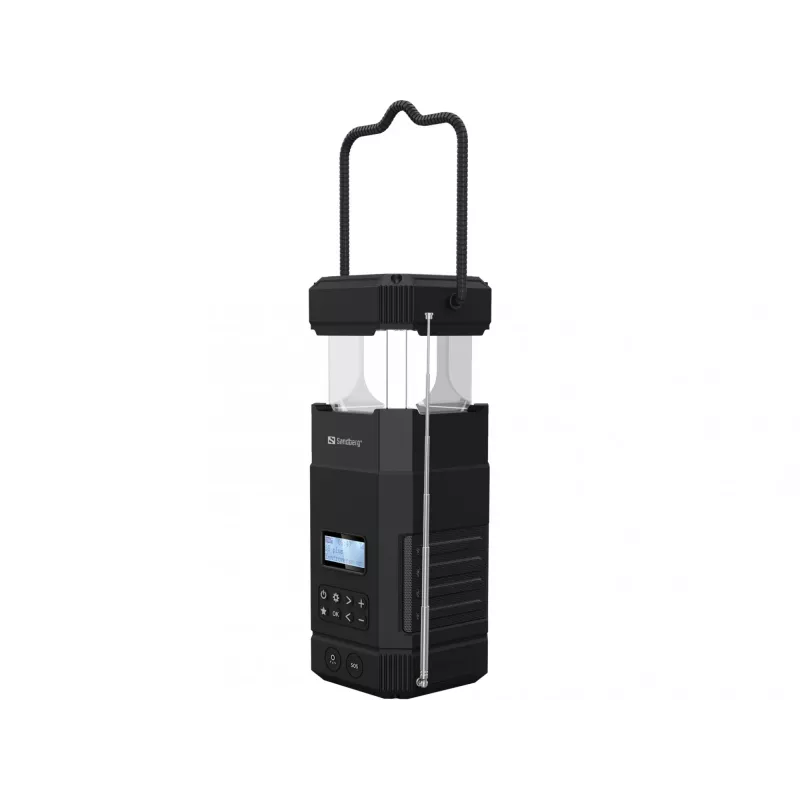 Sandberg Survivor Lantern All-in1 10000, ar baterijām darbināms kempinga lukturis, melns, IPX5, LED, USB C, baterija