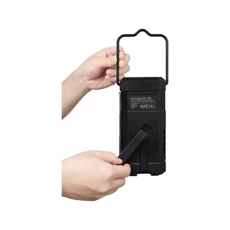 Sandberg Survivor Lantern All-in1 10000, ar baterijām darbināms kempinga lukturis, melns, IPX5, LED, USB C, baterija