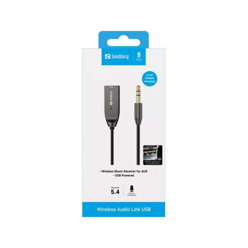 Sandberg Wireless Audio Link USB, USB, A2DP, AVRCP, HFP, 10 m, melna, doks, 5 V