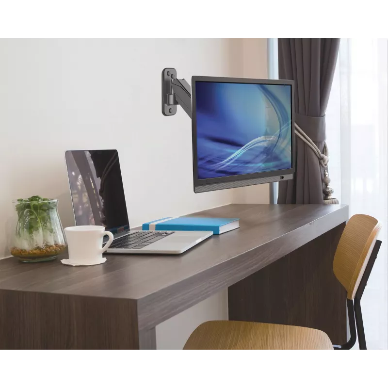 Manhattan sienas stiprinājums televizoriem un monitoriem (atsperes svira, 2 locījumi), ekrāniem 17–32 collas, VESA saderība: 75x75 mm un 100x100 mm – pārbaudiet četru montāžas caurumu izmērus ekrāna aizmugurē, lai nodrošinātu piemērotību, maks. 8 kg, melns, kronšteins, mūža garantija