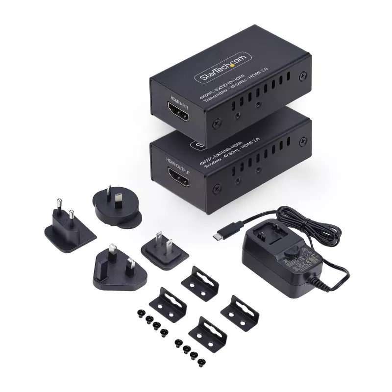 StarTech.com HDMI pagarinātājs pa CAT5e/CAT6, 4K 60Hz, līdz 60 m (200 pēdām), raidītāja un uztvērēja komplekts, barošana pa kabeli, kompakts formas faktors