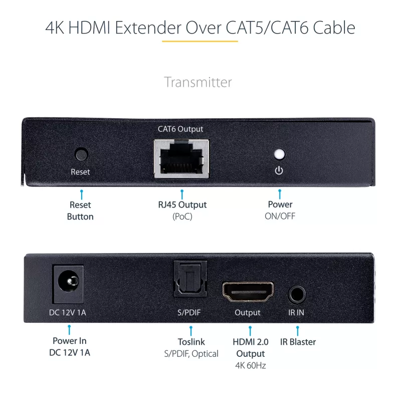 StarTech.com 4K70IC-EXTEND-HDMI AV paplašinātājs AV raidītājs un uztvērējs Melns