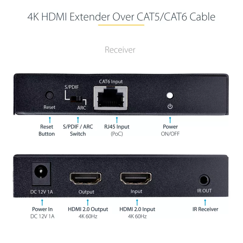 StarTech.com 4K70IC-EXTEND-HDMI AV paplašinātājs AV raidītājs un uztvērējs Melns
