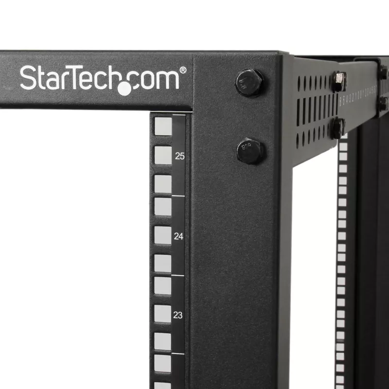 StarTech.com 4 statņu 25U mobilais atvērtā rāmja serveru statīvs, četru statņu 19 collu tīkla statīvs ar riteņiem, ritošs statīvs ar regulējamu dziļumu datoru/AV/datu/IT aprīkojumam – ritentiņi, izlīdzinošās kājiņas vai grīdas stiprinājums