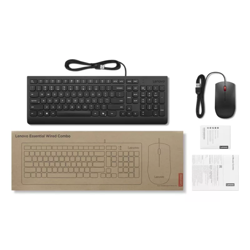 Lenovo Essential Wired Combo Melns US Euro tastatūra ar peli